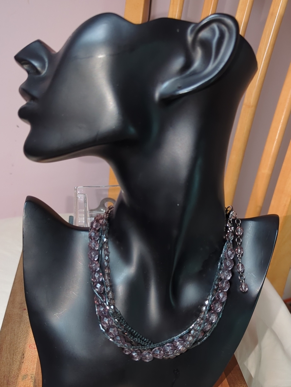 Heavy Crystal Multi-Strand Statement Necklace – Smoky Plum Gunmetal + FREE GIFT